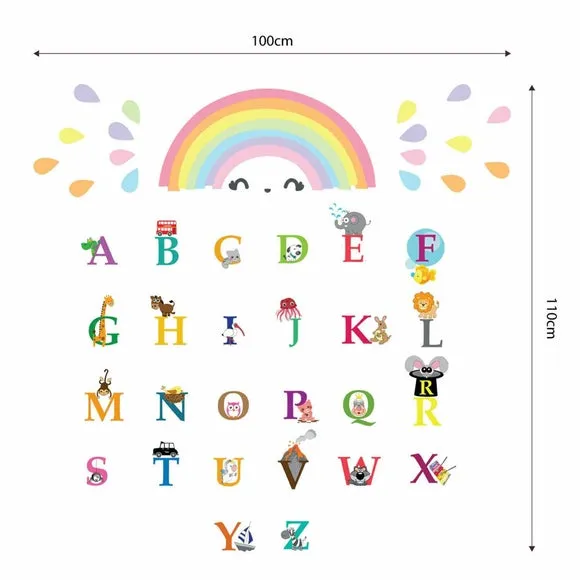 Rainbow Alphabet Wall Stickers - Multicolor, Vinyl