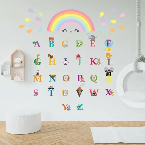 Rainbow Alphabet Wall Stickers - Multicolor, Vinyl