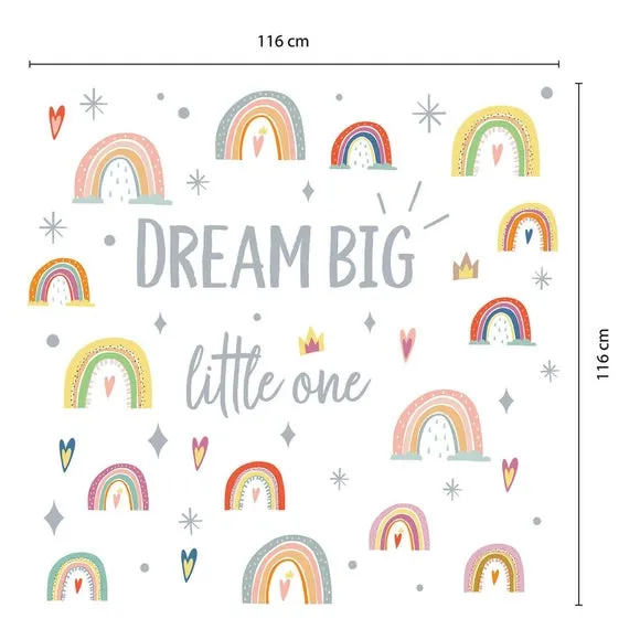 Rainbow Wall Stickers Dream Big - Grey, Vinyl