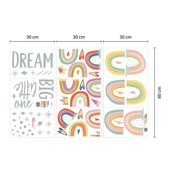 Rainbow Wall Stickers Dream Big - Grey, Vinyl