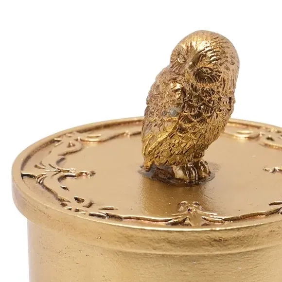 Owl Trinket Box with Lid - Gold, Resin