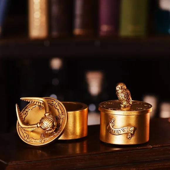 Owl Trinket Box with Lid - Gold, Resin