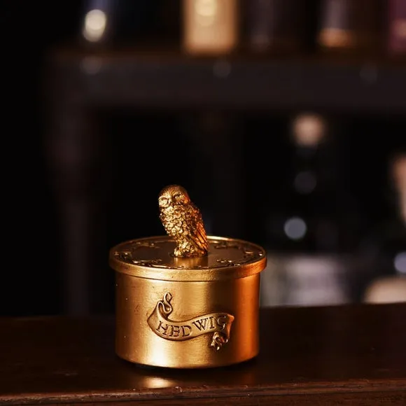 Owl Trinket Box with Lid - Gold, Resin image