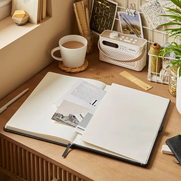 Ruled Notebook with Bookmark - Black, Faux Leather