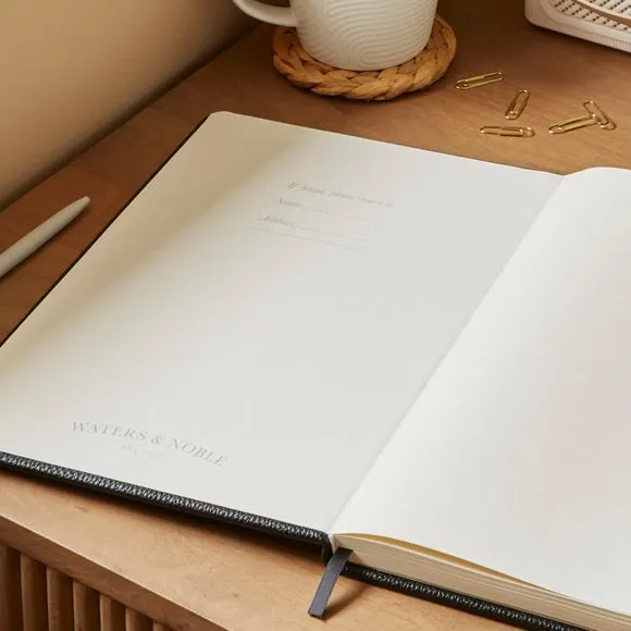 Ruled Notebook with Bookmark - Black, Faux Leather