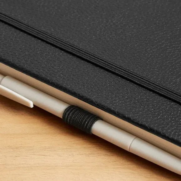 Ruled Notebook with Bookmark - Black, Faux Leather