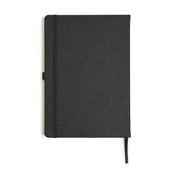 Ruled Notebook with Bookmark - Black, Faux Leather
