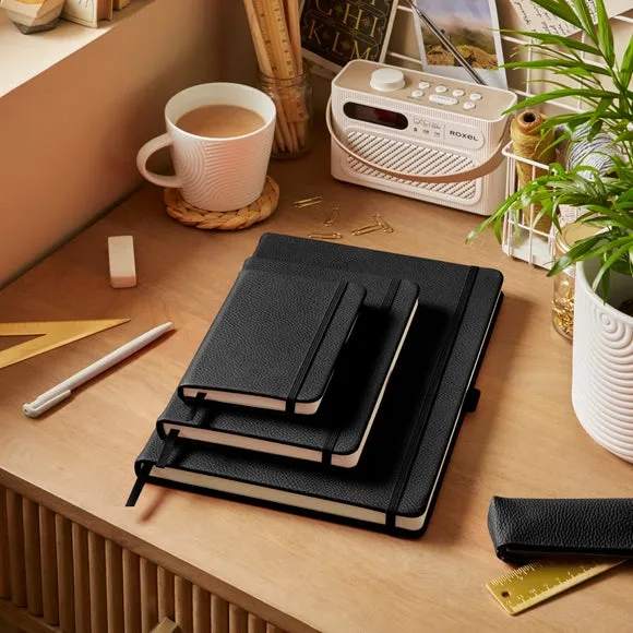 Ruled Notebook with Bookmark - Black, Faux Leather
