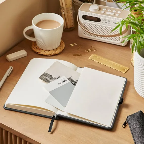 Ruled Notebook with Bookmark - Black, Faux Leather