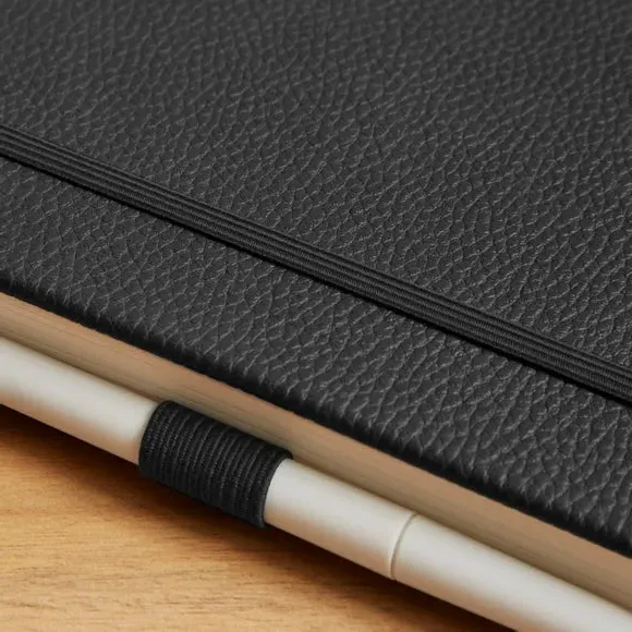 Ruled Notebook with Bookmark - Black, Faux Leather