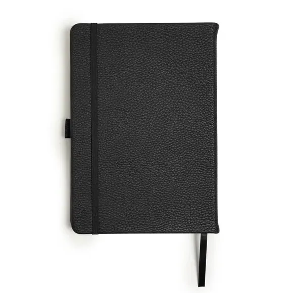 Ruled Notebook with Bookmark - Black, Faux Leather