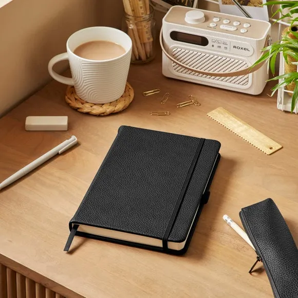 Ruled Notebook with Bookmark - Black, Faux Leather