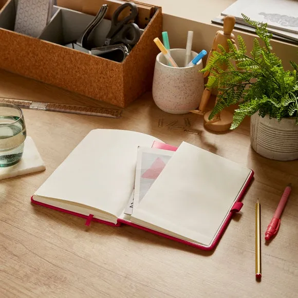 Ruled Notebook with Bookmark - Fuchsia, Faux Leather