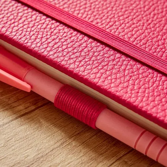 Ruled Notebook with Bookmark - Fuchsia, Faux Leather