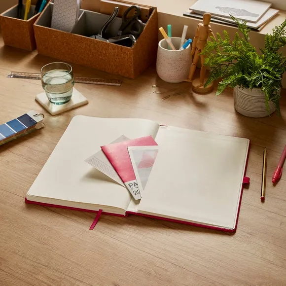 Ruled Notebook with Bookmark - Fuchsia, Faux Leather