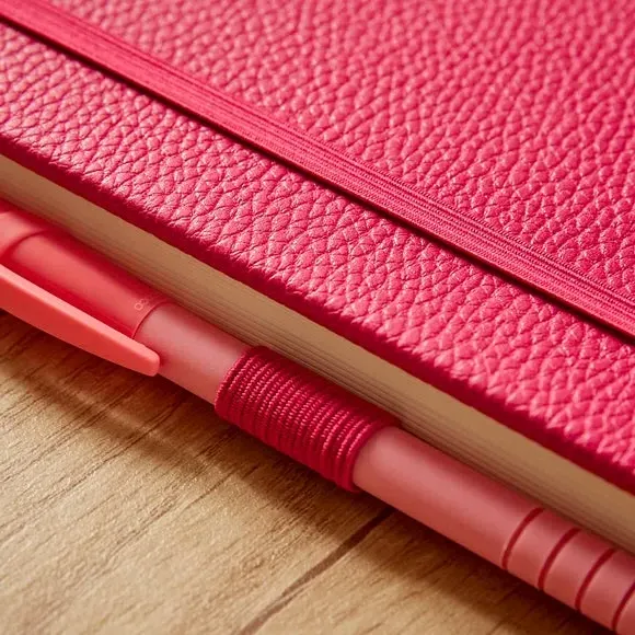 Ruled Notebook with Bookmark - Fuchsia, Faux Leather