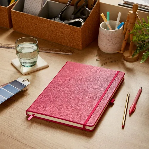 Ruled Notebook with Bookmark - Fuchsia, Faux Leather