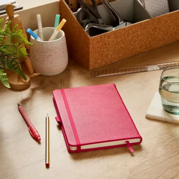 Ruled Notebook with Bookmark - Fuchsia, Faux Leather