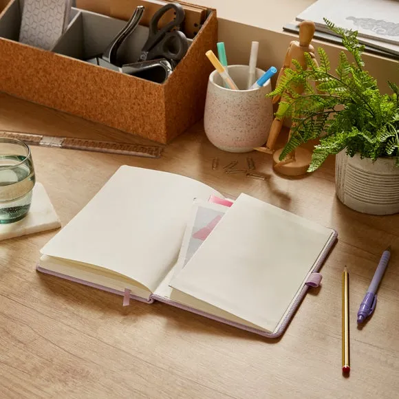 Ruled Notebook with Bookmark - Lilac, Faux Leather