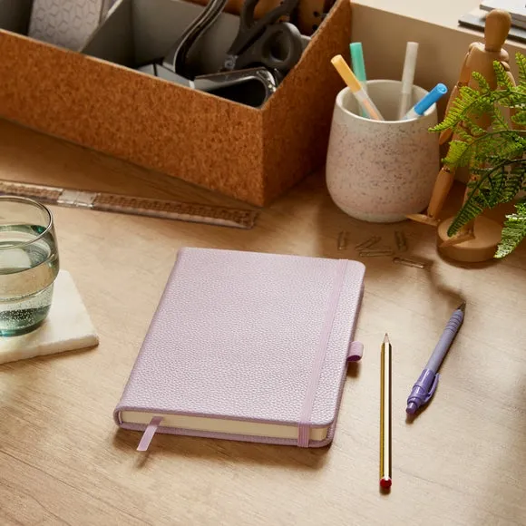 Ruled Notebook with Bookmark - Lilac, Faux Leather