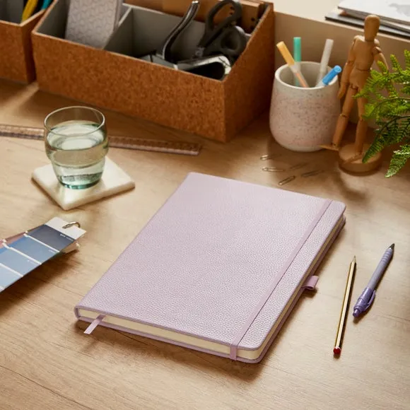 Ruled Notebook with Bookmark - Lilac, Faux Leather