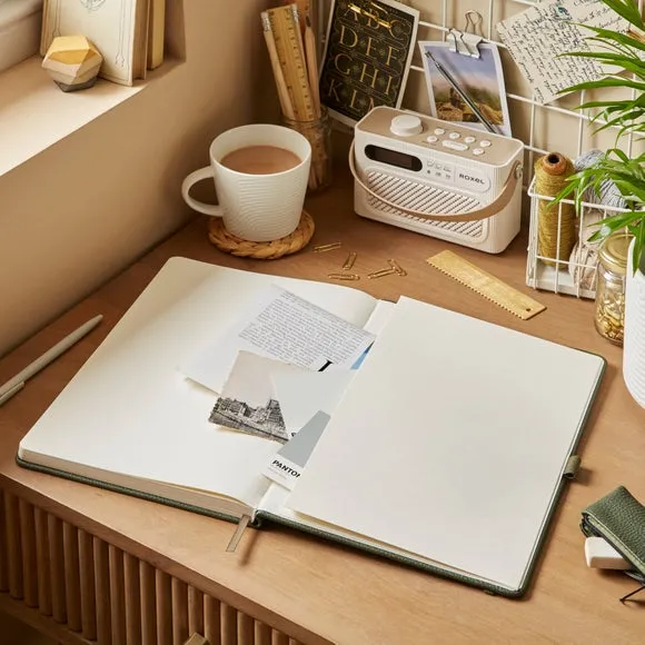 Ruled Notebook with Bookmark - Olive, Faux Leather