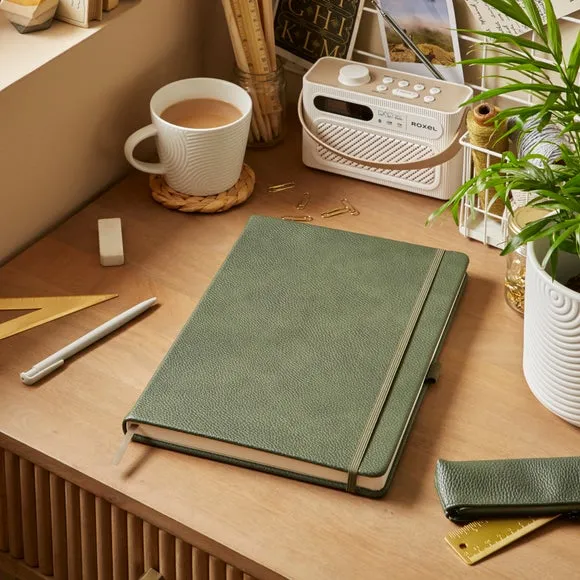 Ruled Notebook with Bookmark - Olive, Faux Leather