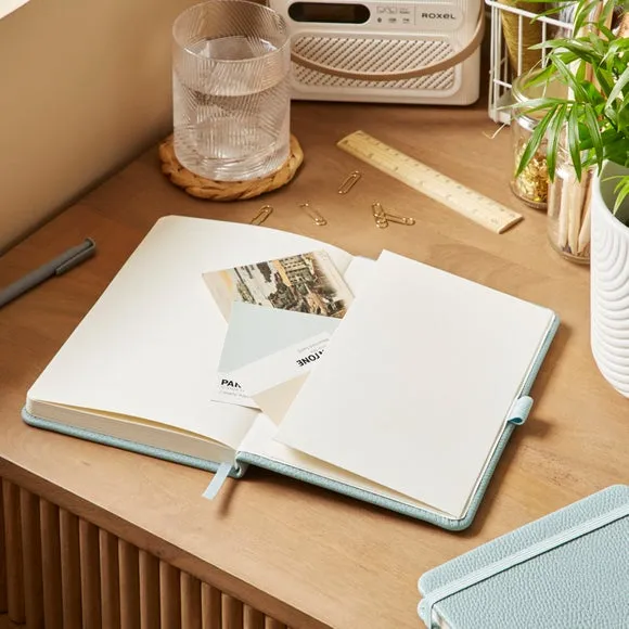 Ruled Notebook with Bookmark - Teal, Faux Leather