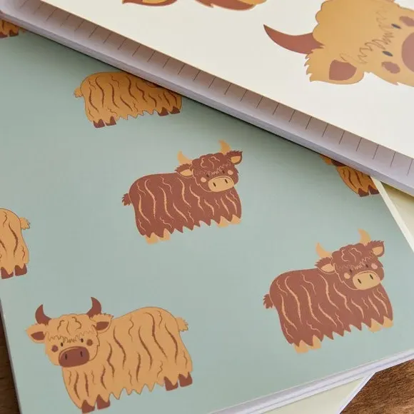 Set of 3 A5 Notebooks Highland Cow - Multicolor