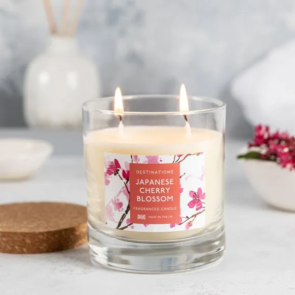 Multi Wick Candle Cherry Blossom - Pink, Glass