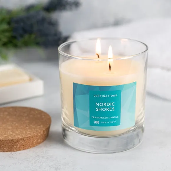 Multi Wick Candle with Lid - Blue, Glass