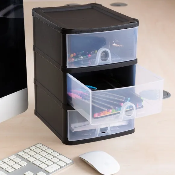 3-Drawer Storage Tower Unit - Black, Plastic