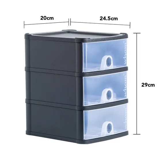 3-Drawer Storage Tower Unit - Black, Plastic