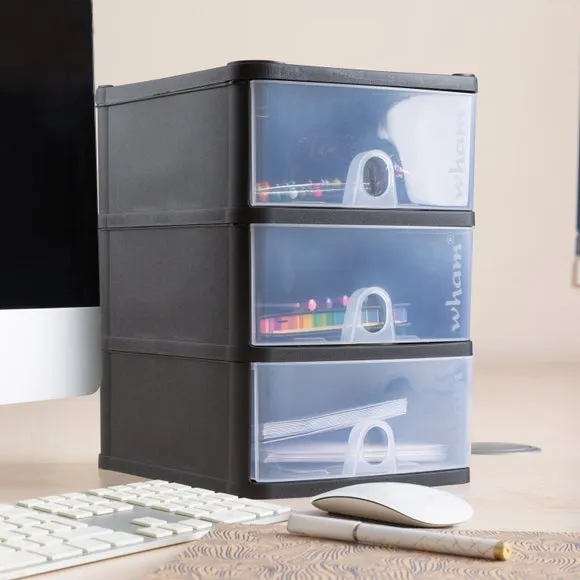 3-Drawer Storage Tower Unit - Black, Plastic