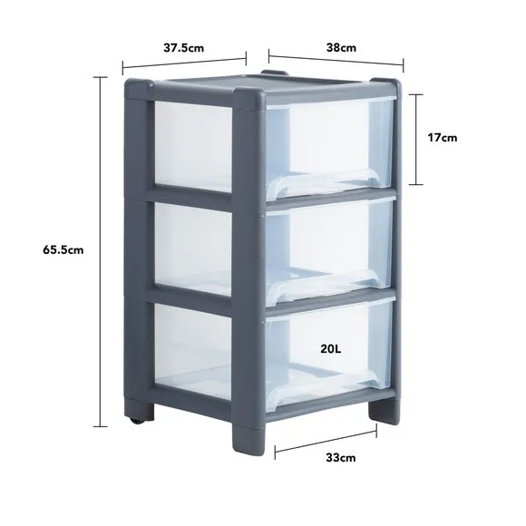 3-Drawer Storage Unit with Wheels - Black
