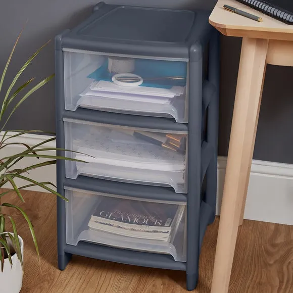 3-Drawer Storage Unit with Wheels - Black