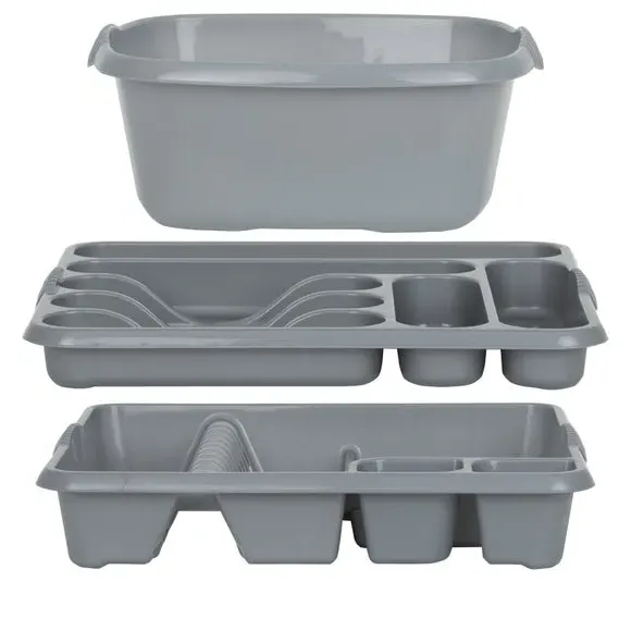 3-Piece Kitchen Set with Drainer - Silver