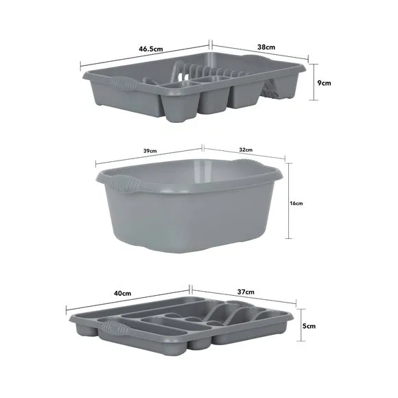 3-Piece Kitchen Set with Drainer - Silver