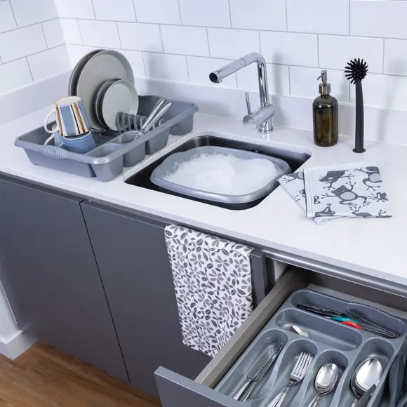 3-Piece Kitchen Set with Drainer - Silver