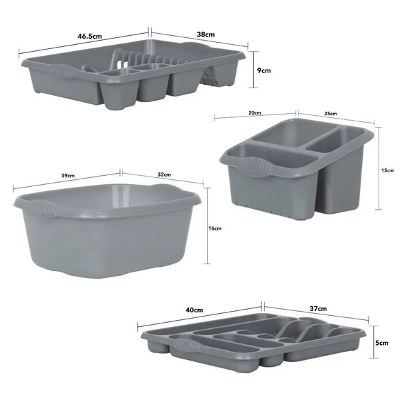 4-Piece Kitchen Set with Drainer - Silver