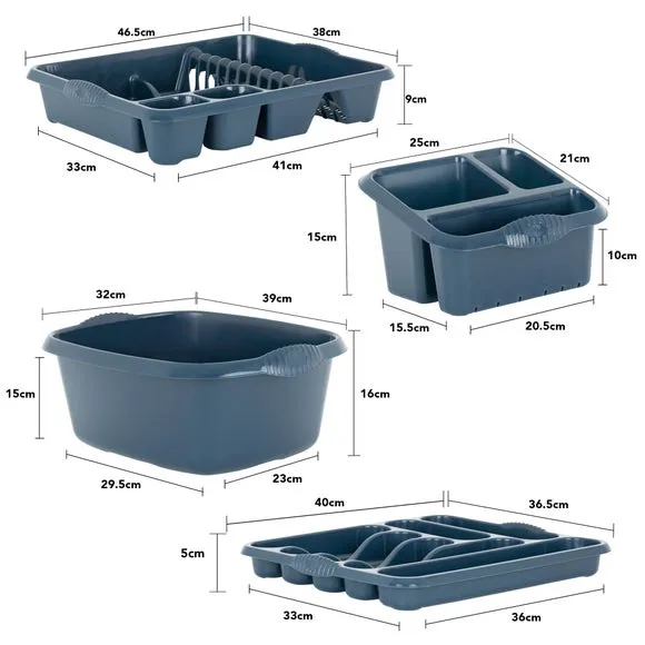 4-Piece Kitchen Set with Organizer - Navy, Plastic