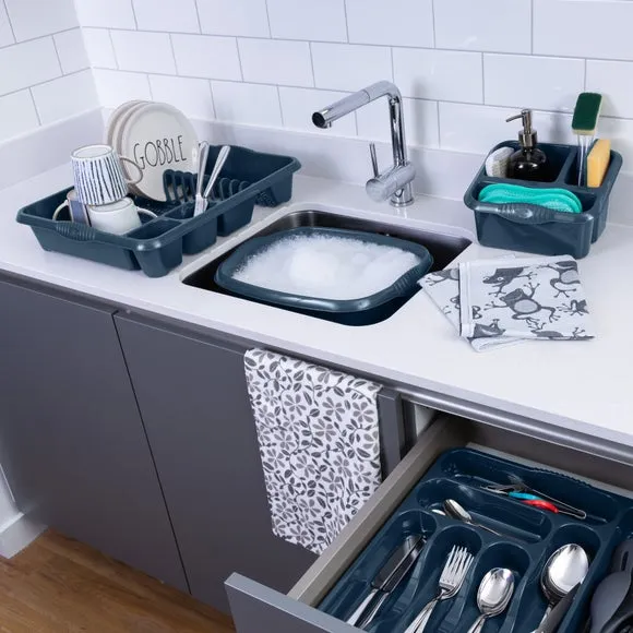 4-Piece Kitchen Set with Organizer - Navy, Plastic image