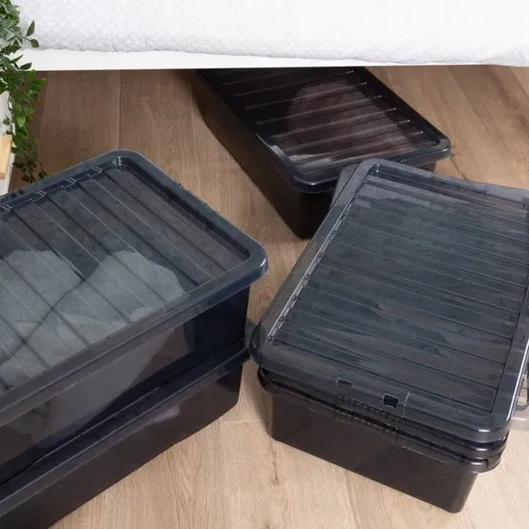 5-Piece Underbed Storage Boxes - Black, Plastic