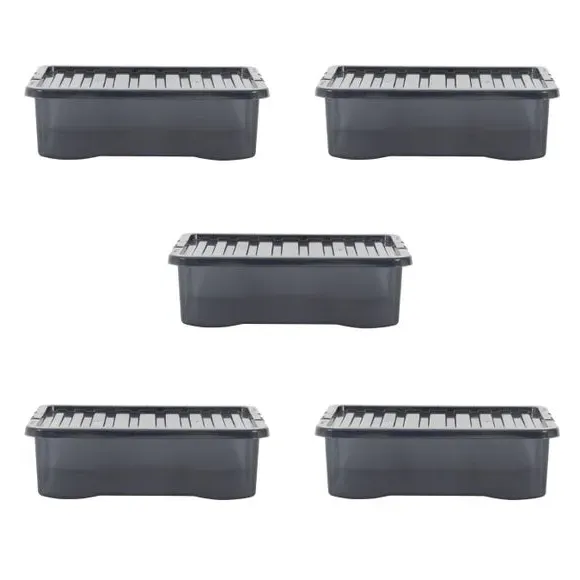 5-Piece Underbed Storage Boxes - Black, Plastic