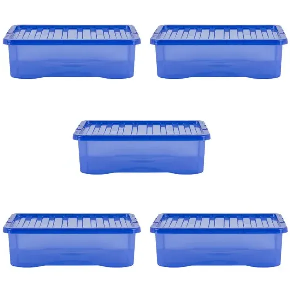 5-Piece Underbed Storage Boxes - Blue, Plastic