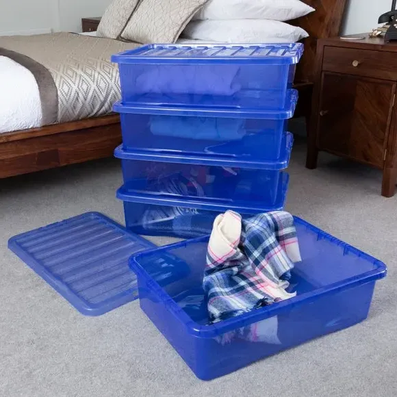 5-Piece Underbed Storage Boxes - Blue, Plastic