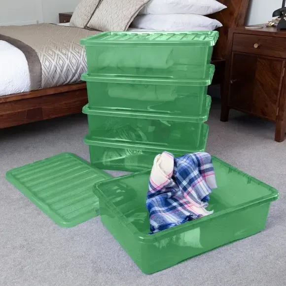 5-Piece Underbed Storage Boxes - Green, Plastic