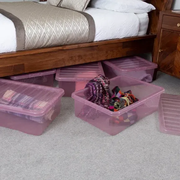 5-Piece Underbed Storage Boxes - Pink, Plastic