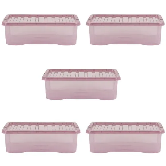 5-Piece Underbed Storage Boxes - Pink, Plastic