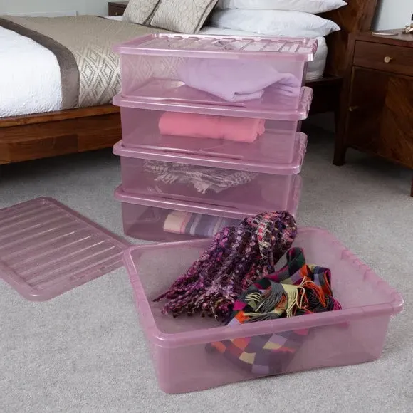 5-Piece Underbed Storage Boxes - Pink, Plastic